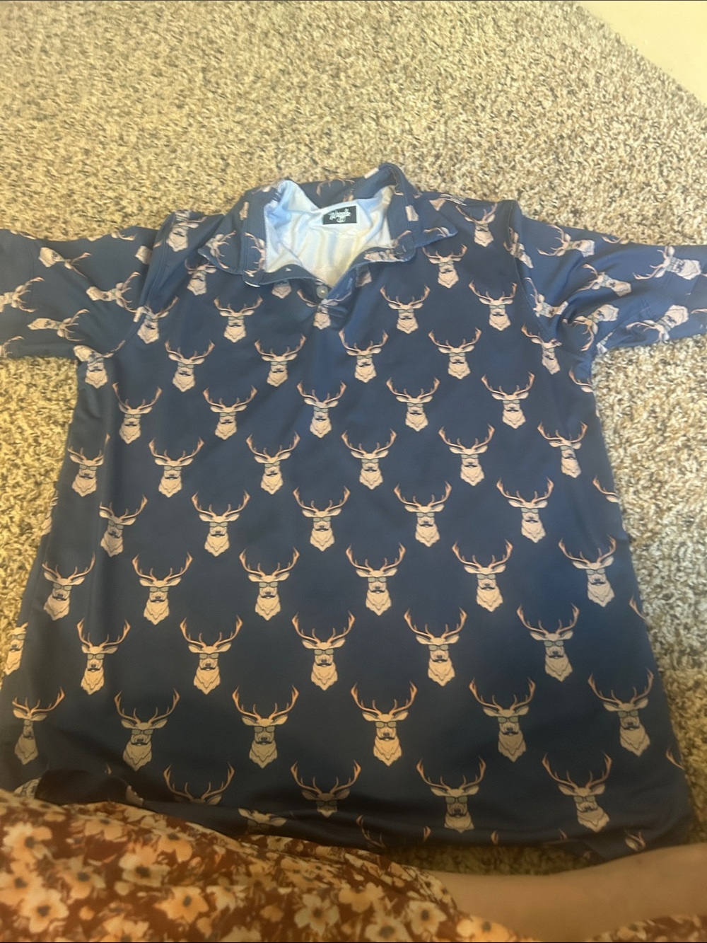 Kids Navy Polo Shirt with Cream Deer Head Print